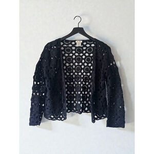 Accomplice Black Crochet Cardigan Y2K Open Knit Cropped Sweater M